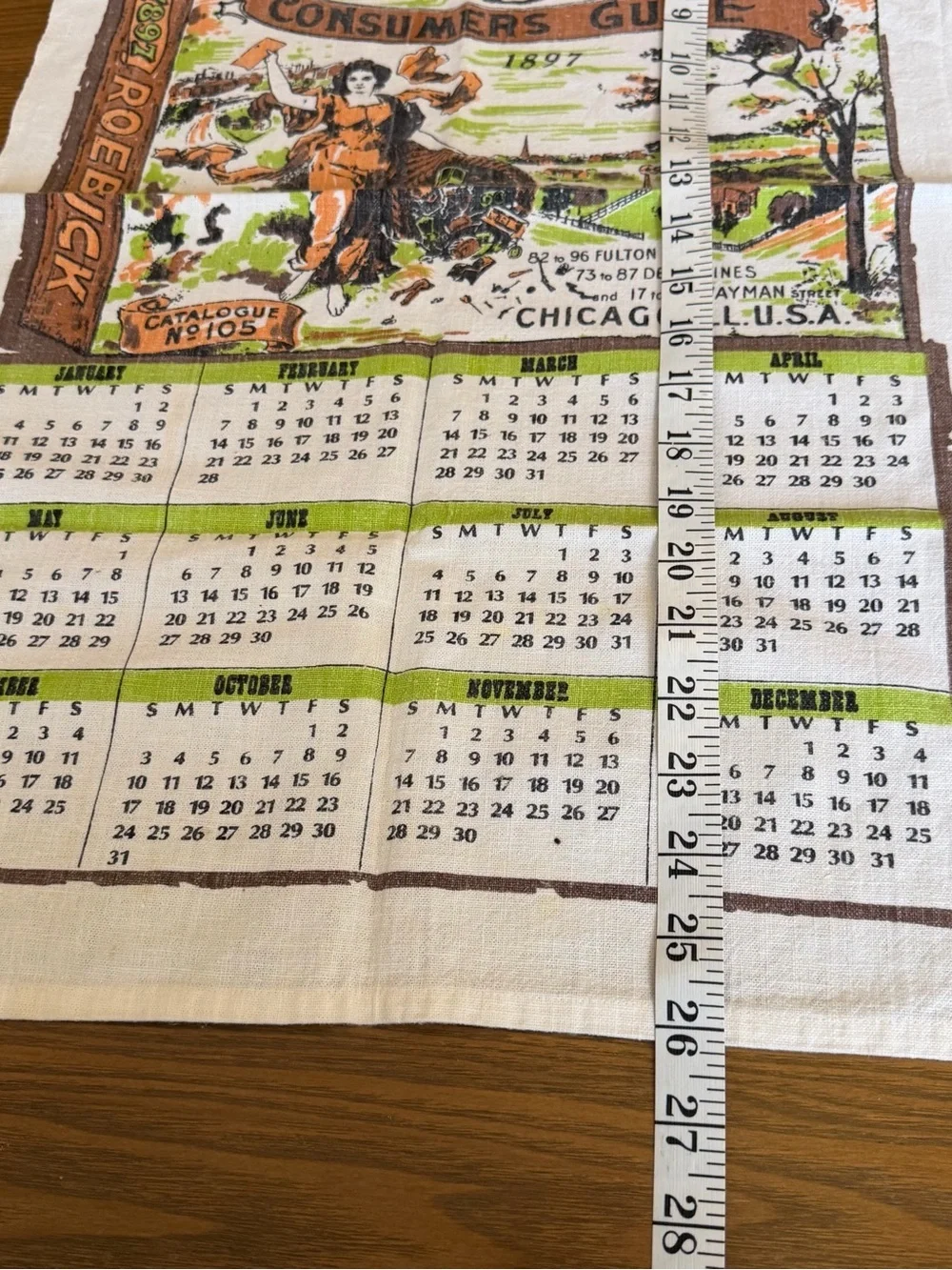 Sears Roebuck Co. Vintage Style 1897 Calendar Tea Towel Cottagecore House Decor